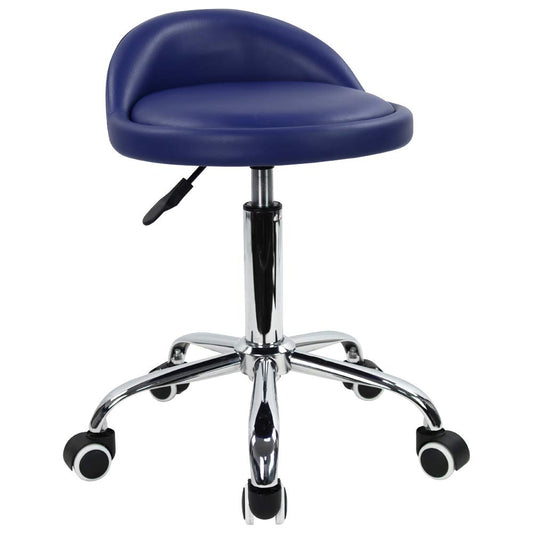 KKTONER Taburete de Cuero Artificial con Respaldo Giratorio Taburete con Ruedas Ajustable en Altura con Reposapiés para Pintar Tatuajes Masajes SPA Taburete de Trabajo para Taller (Azul)