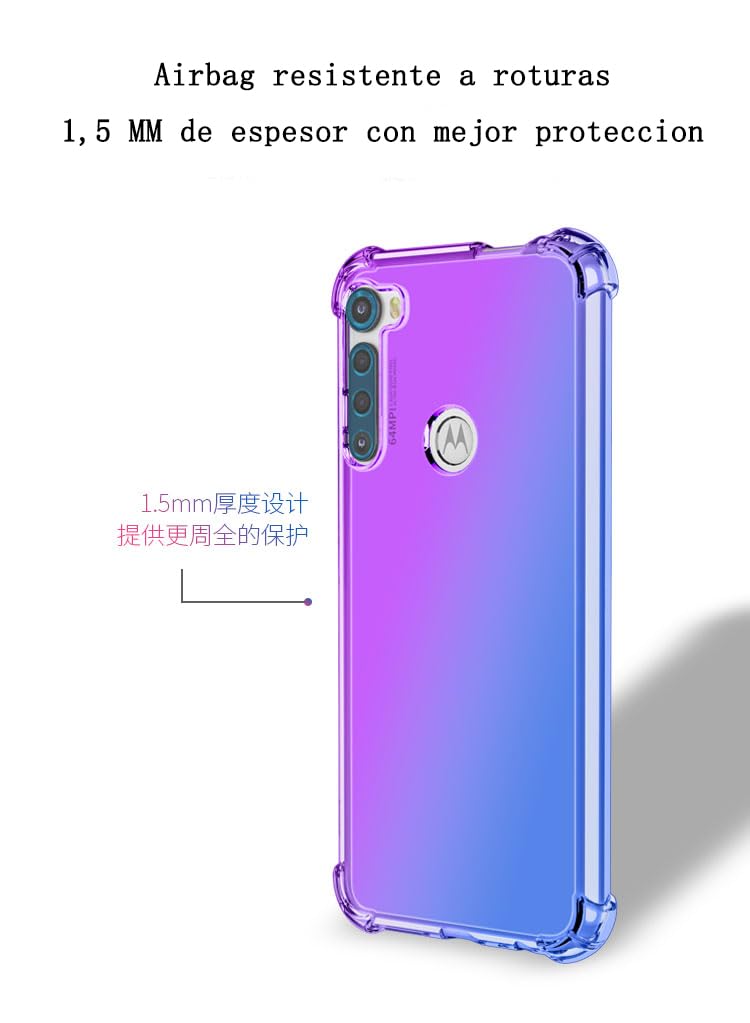 DABUNA Funda para Moto One Fusion Plus Case Uso Rudo,Transparente Colores Degradados Protectora de Cámara Anticaída Carcasa Bumper(Púrpura Azul)