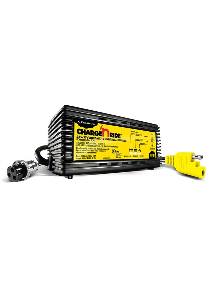 Schumacher Electric Charge 'n Ride Cargador de batería Universal y mantenedor para Juguetes de Montaje, CR2, 2 en 1, Totalmente automático, 1.5 amperios, 16 voltios, 24 voltios, Incluye Conector XLR