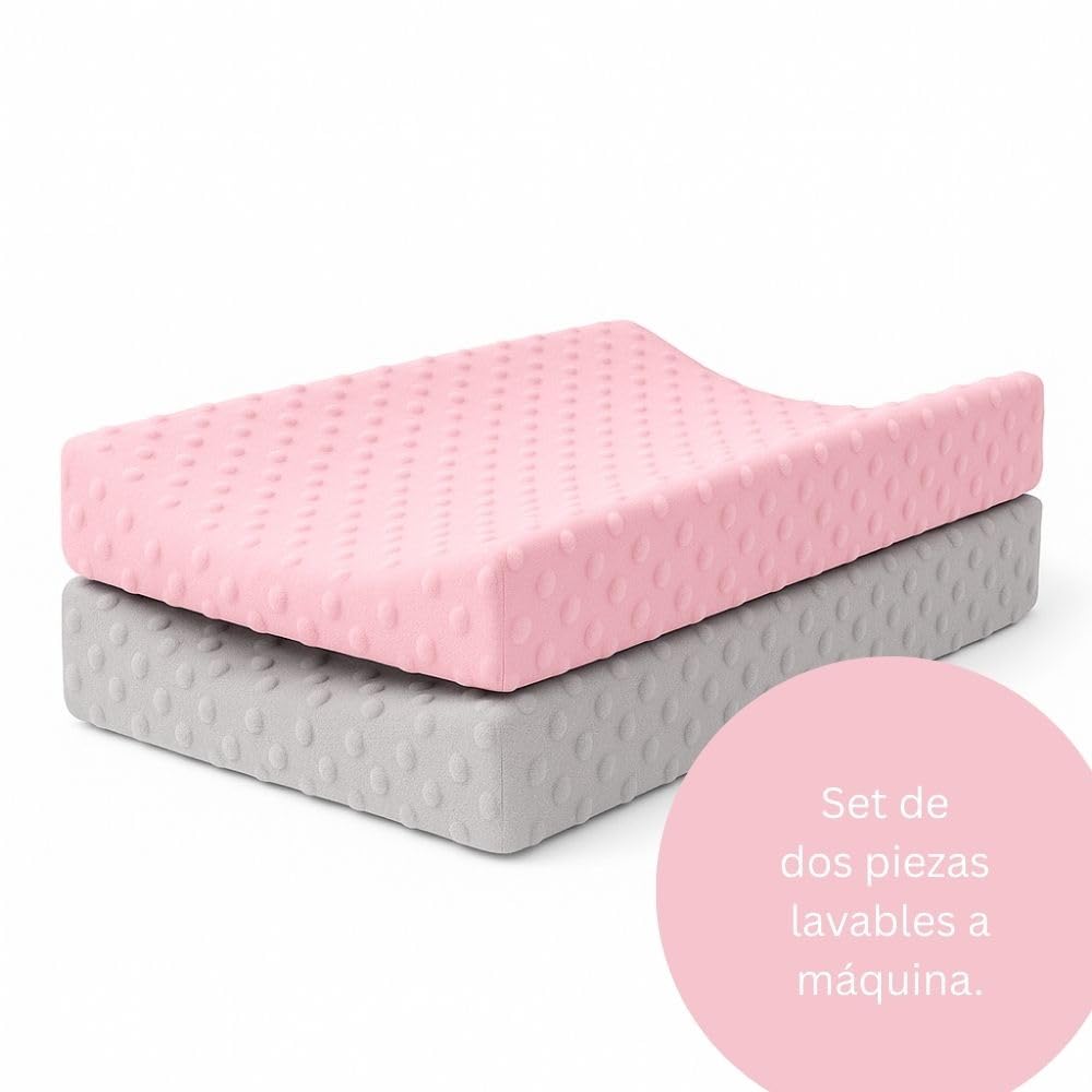 KidLuna Funda para Cambiador, Cálida y Suave al tacto, 100% Algodón Acolchado, 2 Piezas, Transpirable, Lavable a Máquina. (Rosa Gris)