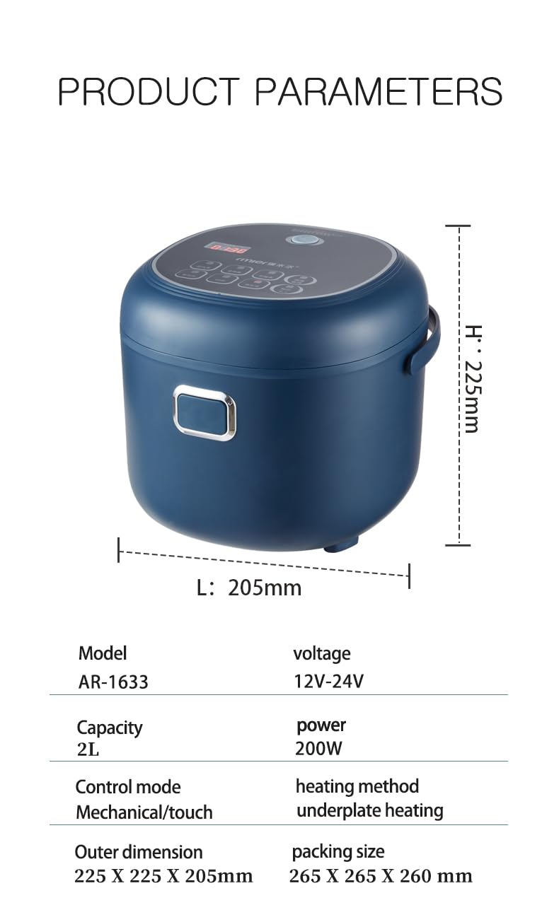 AMIEROUS Mini olla de arroz portátil de viaje, 2 l para coche/camión/hogar, 12 V/24 V/110 V con bandeja de vapor (azul)