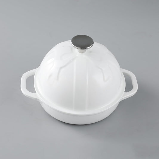 HAWOK - Cloche de pan de hierro fundido, diámetro 6.3 pulgadas/16 cm, 0.57 cuartos de galón, molde para hornear de masa madre esmaltado blanco