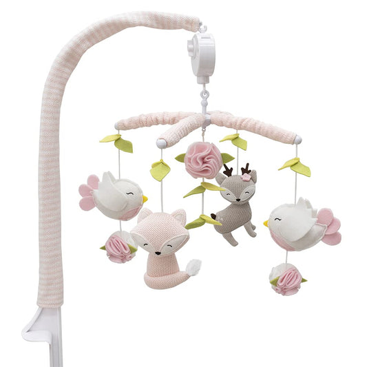 Living Textiles Baby Musical Mobile – Ava Birds | Juguete para cuna, personajes de bosque de punto, decoración de guardería, Chupete calmante con 12 canciones de cuna esencial y perfecto para niños y niñas