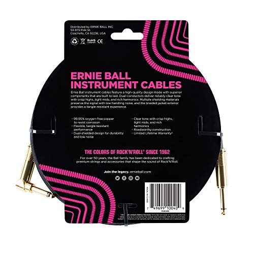Cable Trenzado para Instrumentos Ernie Ball Negro 5,4 m Recto Acodado