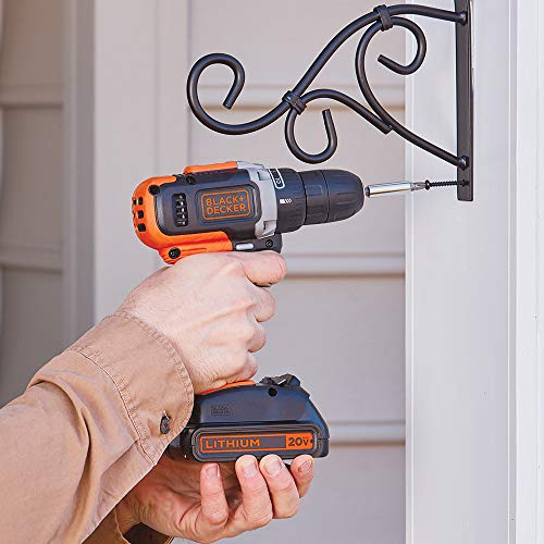 BLACK+DECKER Taladro Inalámbrico Atornillador, 3/8" (10mm), 2 Velocidades, 20V máx, BCD703C1