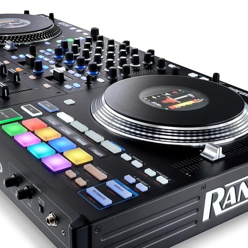 Controlador DJ Rane Performer Negro Motorizado 4 Canales con Platos 7" Displays Faders Precision Feel Stems FX Avanzado Serato DJ Pro