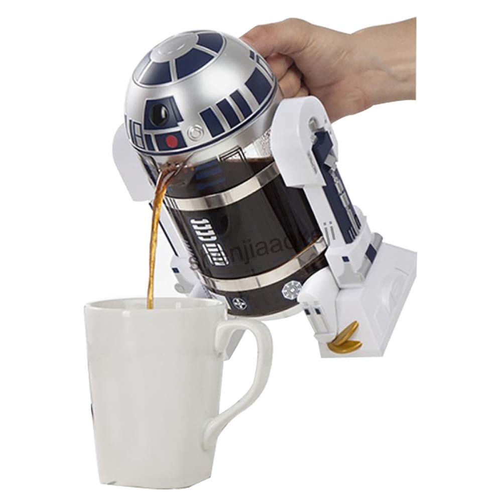 Máquina de café de mano, cafetera Creative Robot R2D2, mini cafetera de filtro de acero inoxidable, olla de presión de olla de aislamiento para el hogar