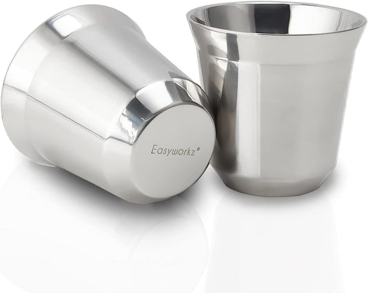 Easyworkz Juego de tazas de espresso de acero inoxidable con aislamiento de doble pared, 150 ml