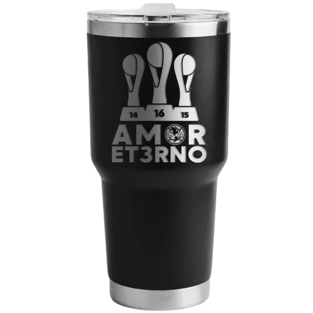 Termo para cafe del America Tricampeon,Vaso Termico Liga Mx Futbol Regalo Mantiene Bebidas Calientes Frias Doble Pared Acero Inoxidable Termo grabado Laser (America Amor Eterno 30oz Negro)