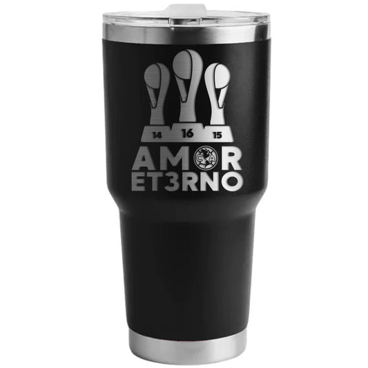 Termo América Tricampeón Negro Grabado Láser Doble Pared Acero Inoxidable 30oz para Café