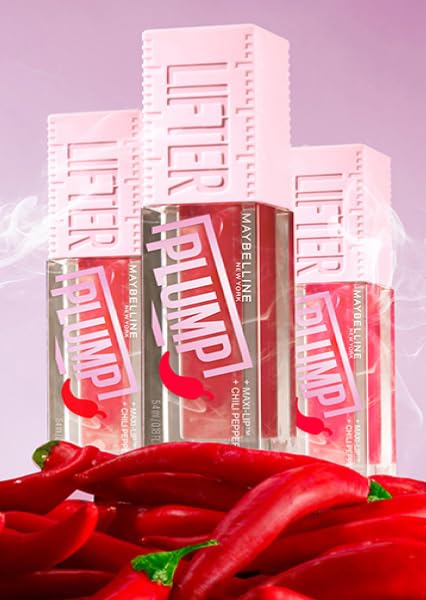 Maybelline Gloss rellenador de labios, Lifter Plump, tono Blush Blaze 001, 5.4 ml - Brillo labial voluminizador, volumen instantáneo y duradero, fórmula picante