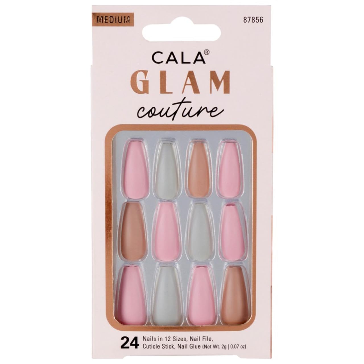 CALA - "Glam Couture" uñas postizas (24 uñas en 12 tamaños, Earth)