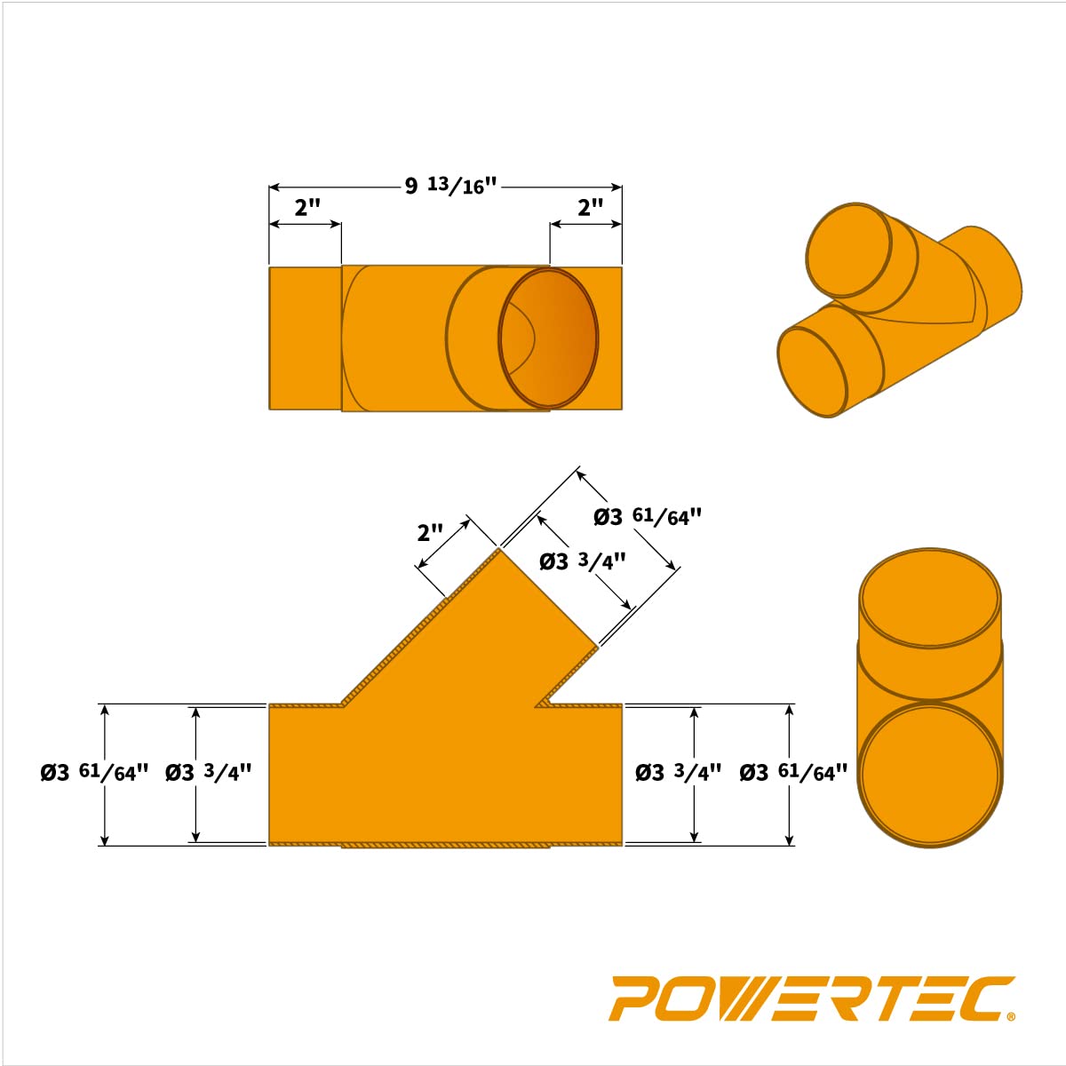 Conector de Manguera 4 Pulgadas POWERTEC Ajuste en Y