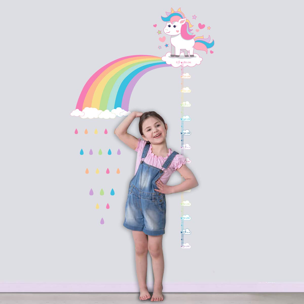 ufengke Altura Pegatinas de Pared Unicornio Arco Iris Vinilos Adhesivas Pared Nube Gota de Agua para Dormitorio Habitación Infantiles Niñas Sala de Estar