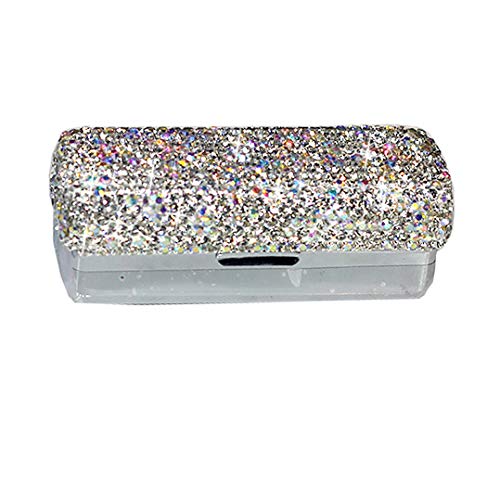 Bestbling Lipstick Bling Rhinestone Crystal Lipstick Case Organizador Caja con Espejo para Mujeres Lipstick Holder-Cosmetic Storage Kit, Plateado