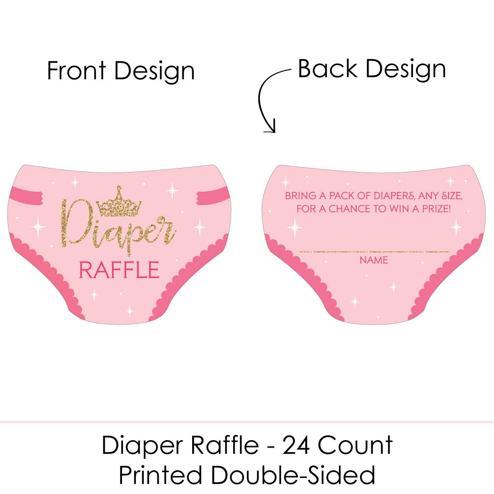 Big Dot of Happiness Little Princess Crown – Insertos para boletos con forma de pañal – Rosa y oro princesa Baby Shower actividades – Juego de rifa de pañales – Juego de 24