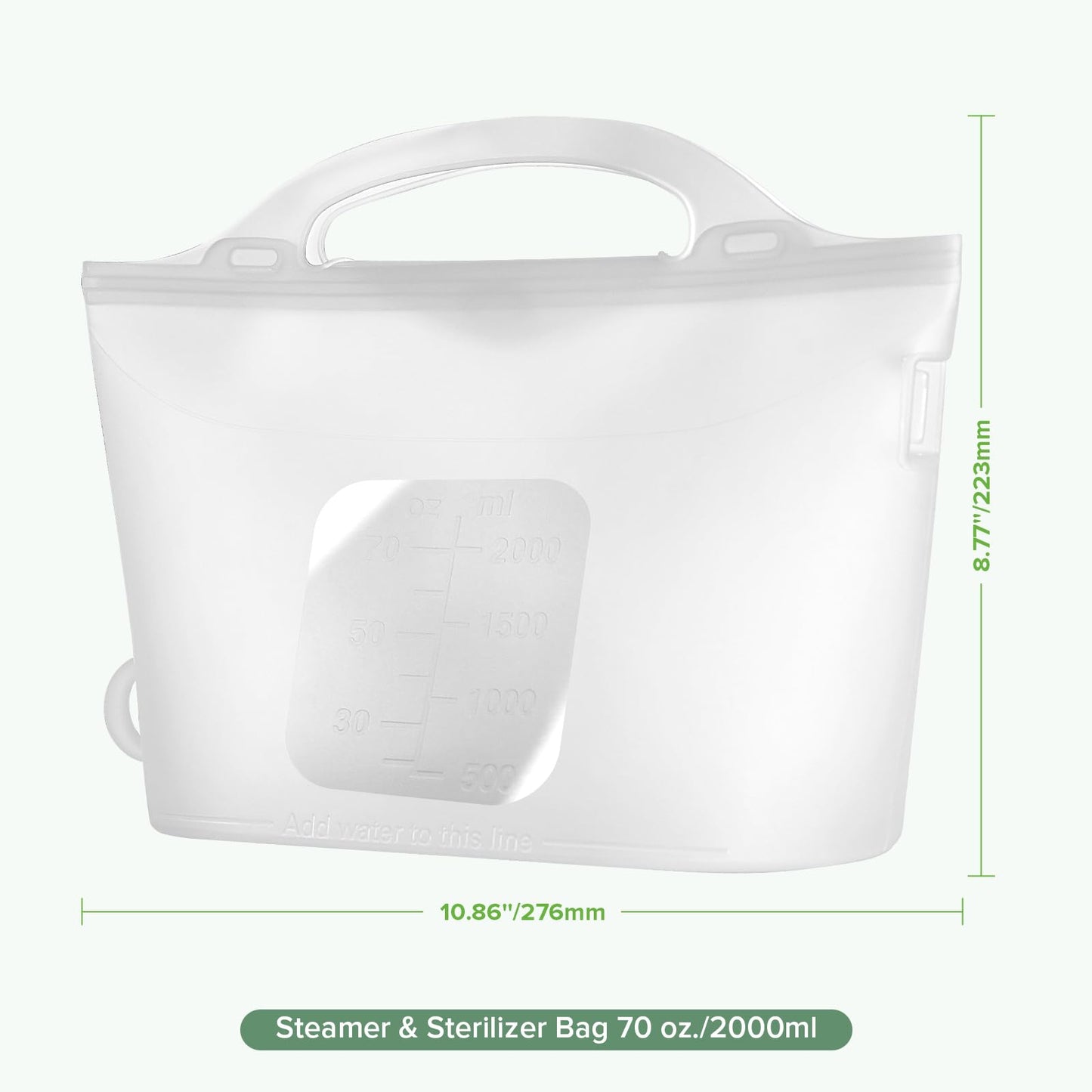 Bolsa de esterilización y vaporización en microondas de silicona Haakaa, 2000ml/70oz de gran capacidad, bolsas de vaporización reutilizables para biberones, extractor de leche, accesorios, chupetes