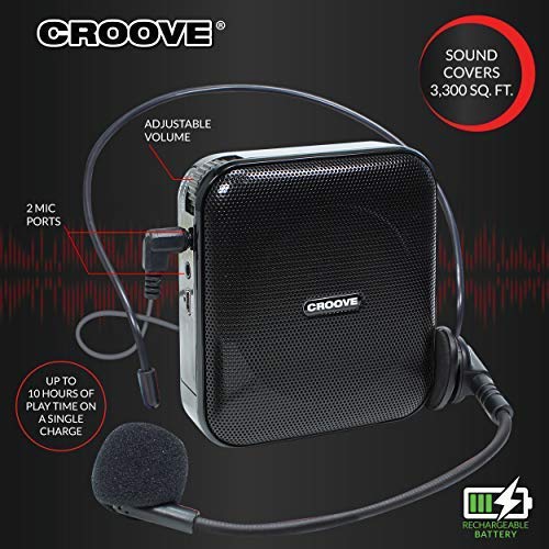 Amplificador de voz portátil recargable con 10 horas Duración de la batería, micrófono de auriculares con altavoz, correa para el cuello y clip para cinturón incluidos, cubre más de 3300 metros