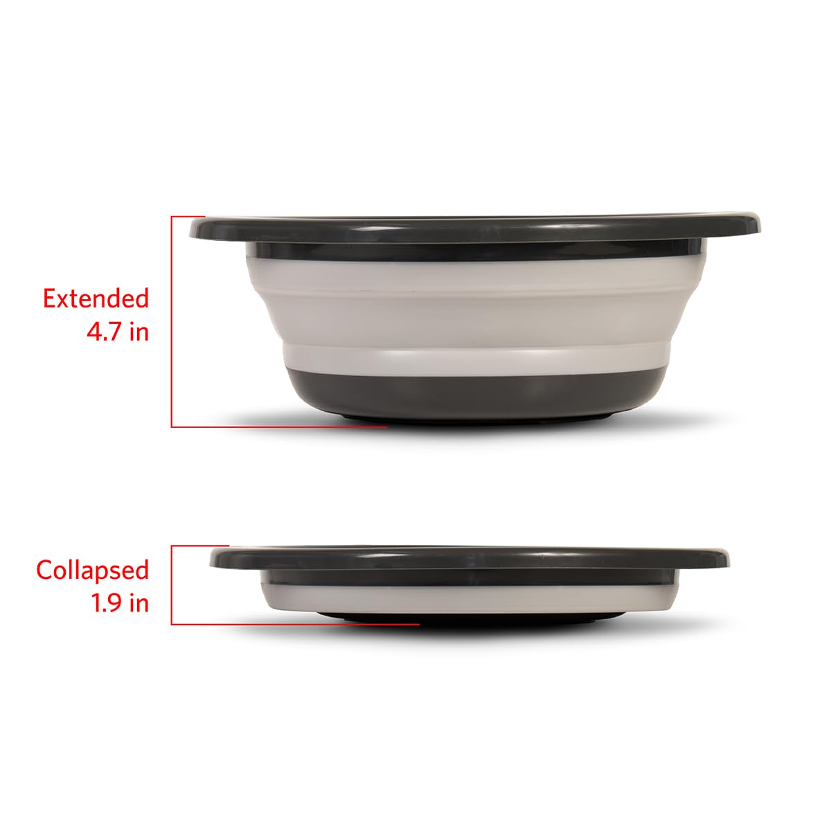 Glad - Tazón grande plegable para mezclar, 5,5 l, contenedor plegable de plástico y goma con asas para hornear, suministros de cocina aptos para lavaplatos y RV Essentials gris