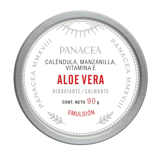 Crema de ALOE VERA, terapéutica auxiliar calmante para irritaciones y quemaduras leves en la piel. After Sun. Ideal para después de mucha exposición al sol. Contiene sábila, manzanilla, caléndula y vitamina E. 100% Ingredientes naturales, sin químicos. 90