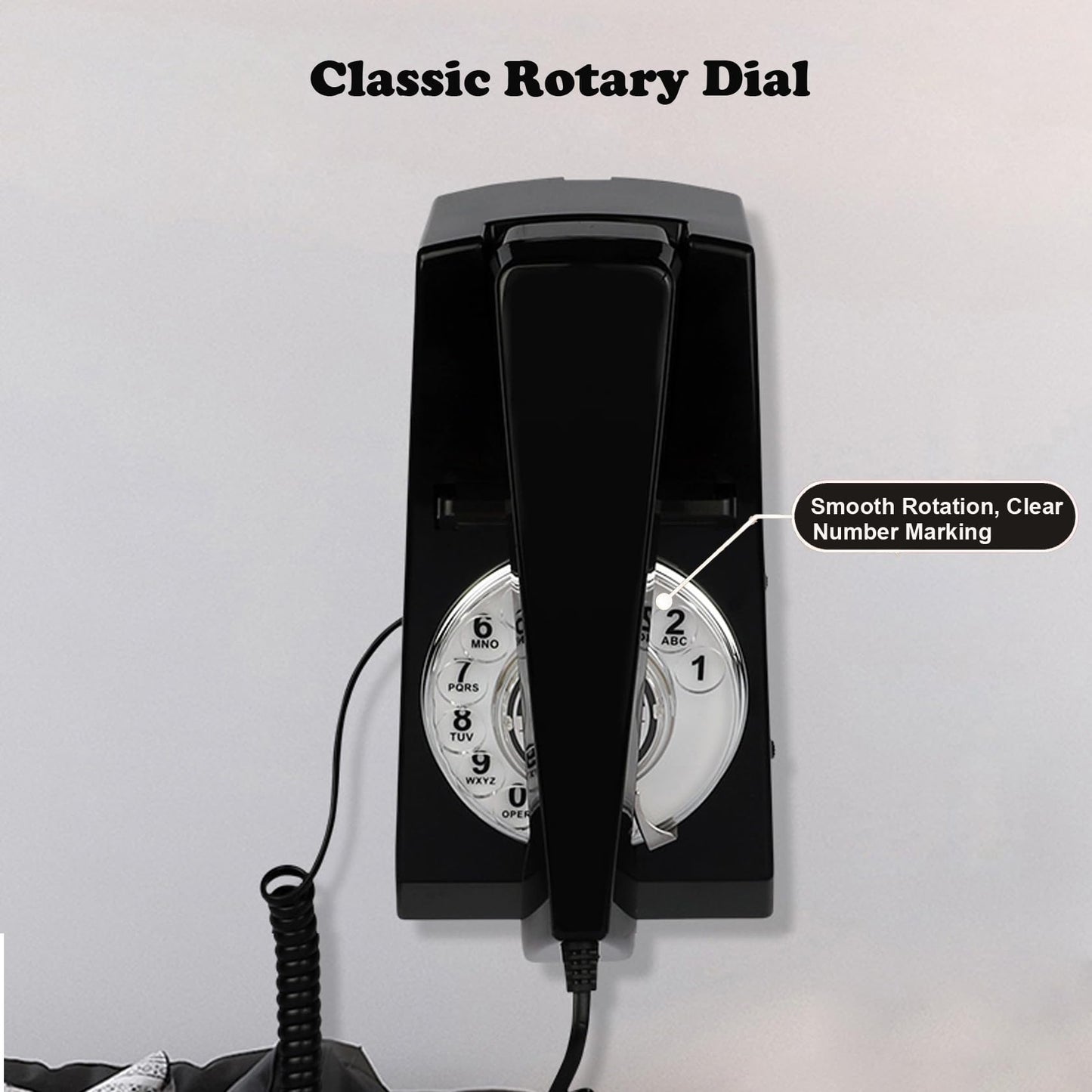 Teléfono retro Artisam, teléfono de pared con cable clásico, teléfono fijo antiguo, esfera rotativa, para oficina en casa, hotel, escuela (negro)