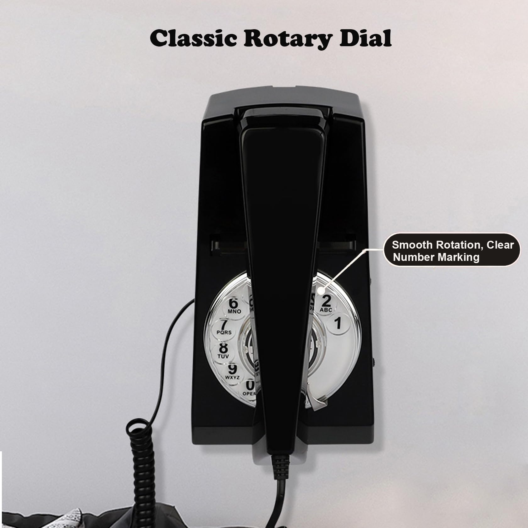 Teléfono retro Artisam, teléfono de pared con cable clásico, teléfono fijo antiguo, esfera rotativa, para oficina en casa, hotel, escuela (negro)
