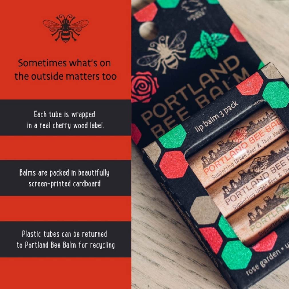 Bálsamo Labial Portland Bee Balm Menta y Rosa Natural Hecho a Mano 3 Unidades