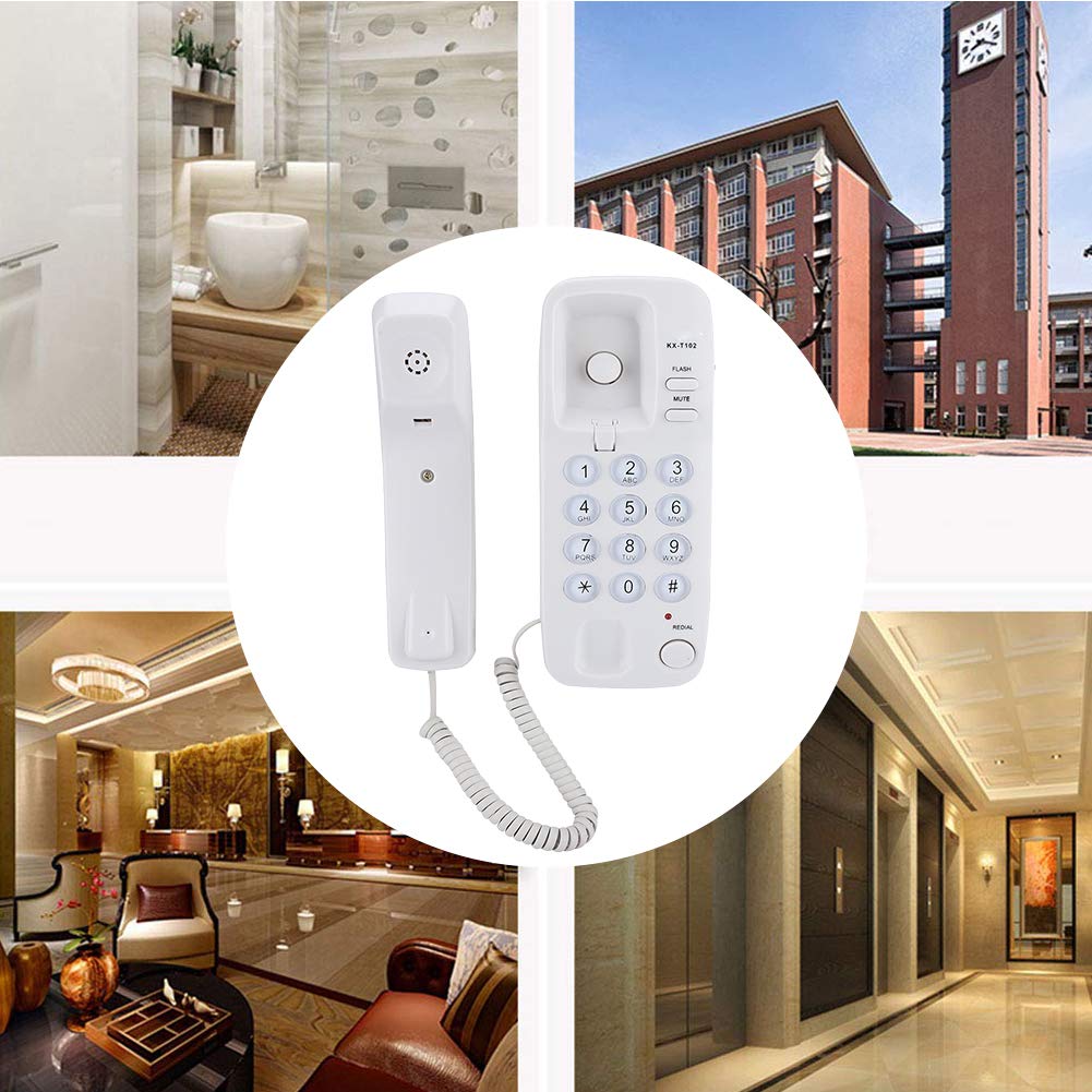 Diyeeni Teléfono de Tínea Fija de Montaje en Pared Sin Identificador de Llamadas. Teléfono de Casa para Hotel y Familia. Telefono Empresarial para Hotel y Familia.(blanco)