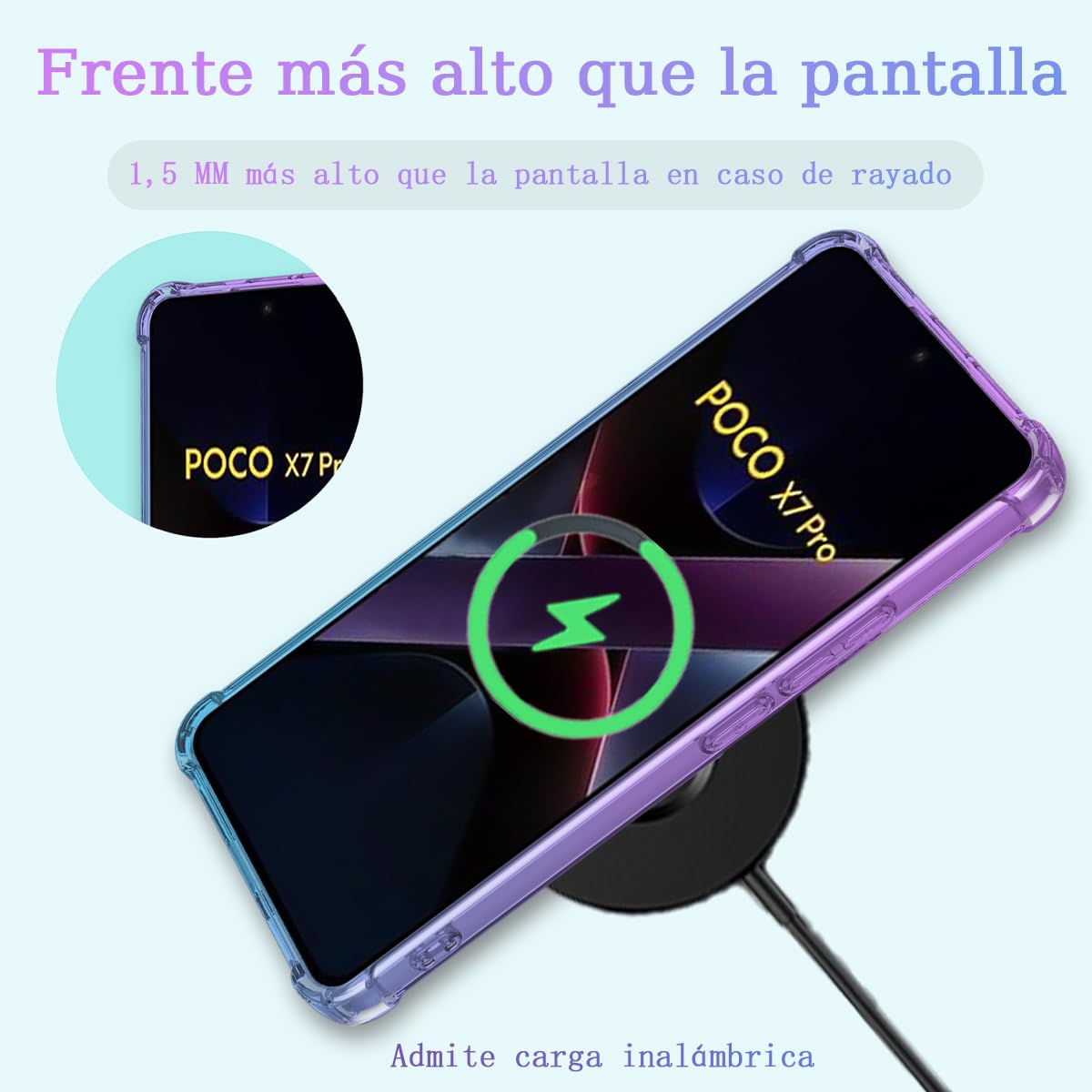 DABUNA Funda para Xiaomi Poco X7 Pro 5G Case,Transparente Colores Degradados Protectora de Cámara Anticaída Carcasa Bumper(Púrpura Azul)