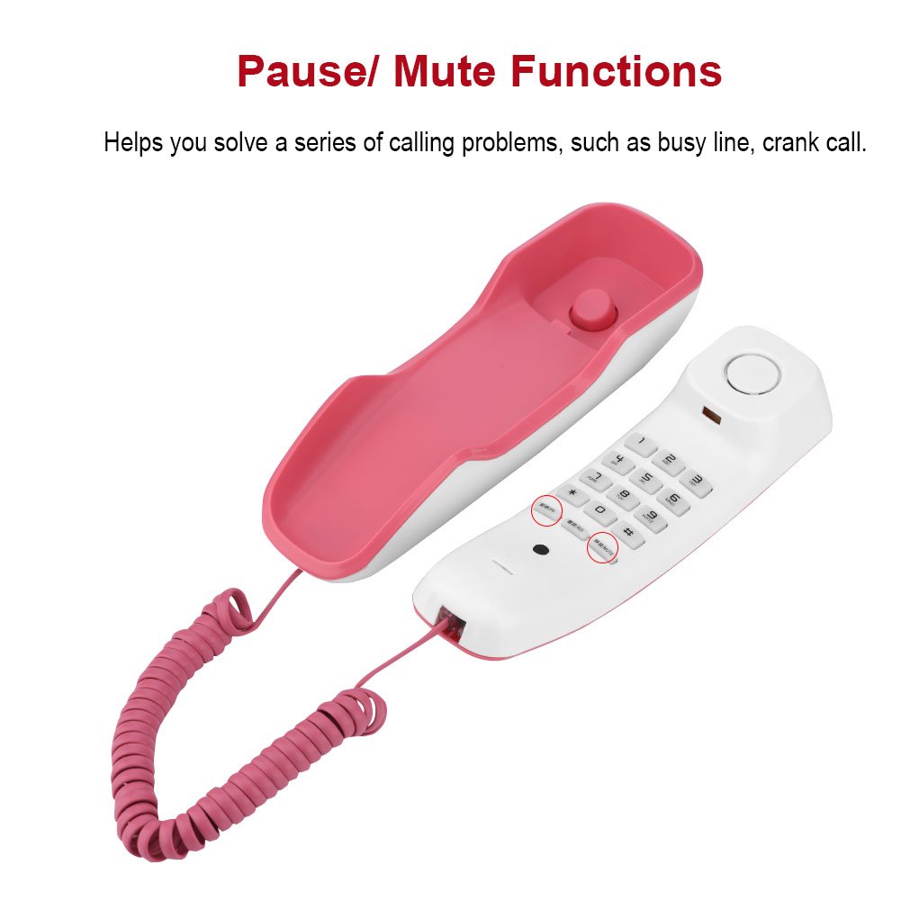 Tosuny Telefono de Pared o Sobremesa,Telefono Fijo Rosa Telefono Mini Tlefono Fijo para Casa