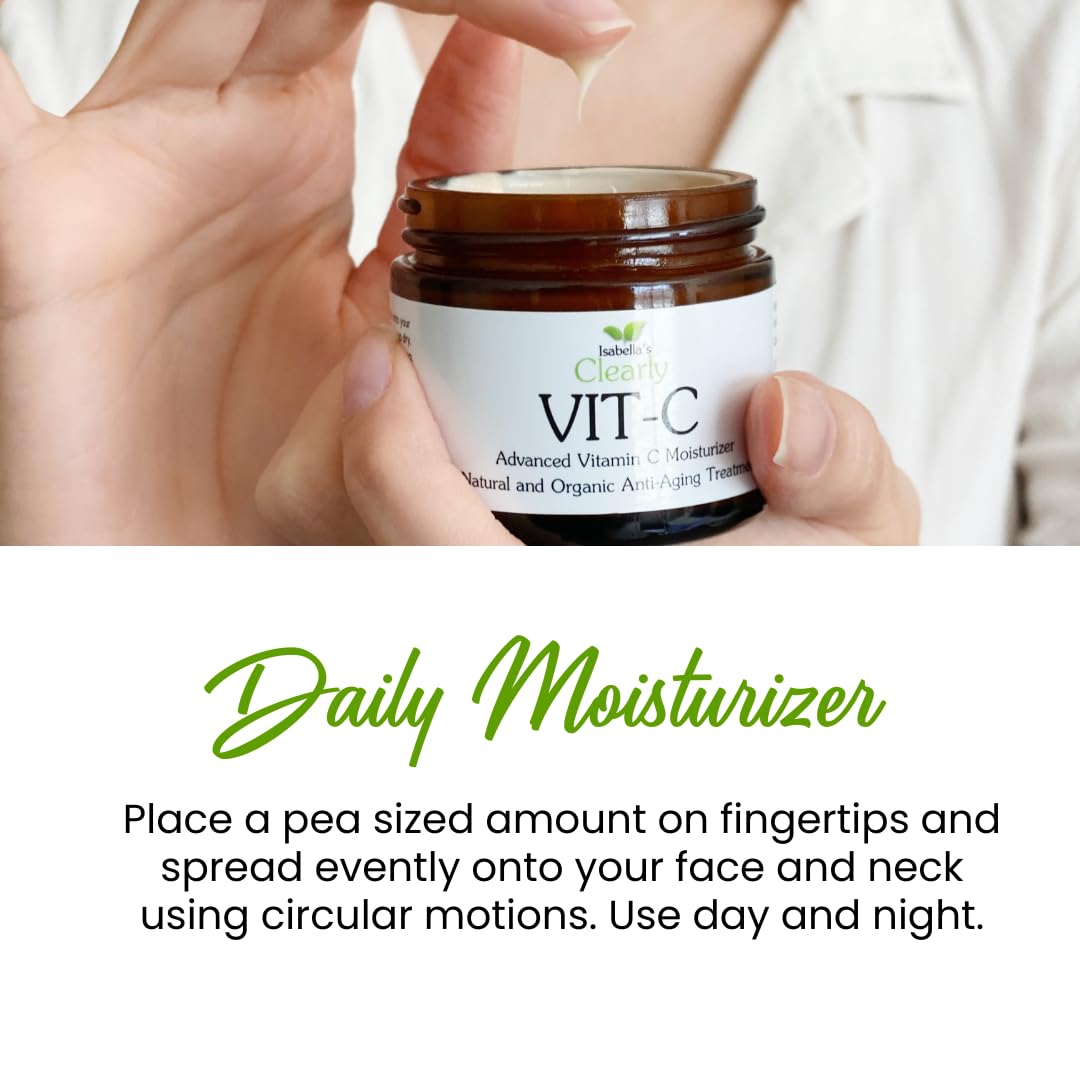 Clearly VIT-C Crema de vitamina C + Extractos de frutas + Vitamina E. Suero facial, Ingredientes orgánicos, Ilumina, Revitaliza, Restablece, Hidrata y Tonifica la Piel. Ideal para todo tipo de piel.