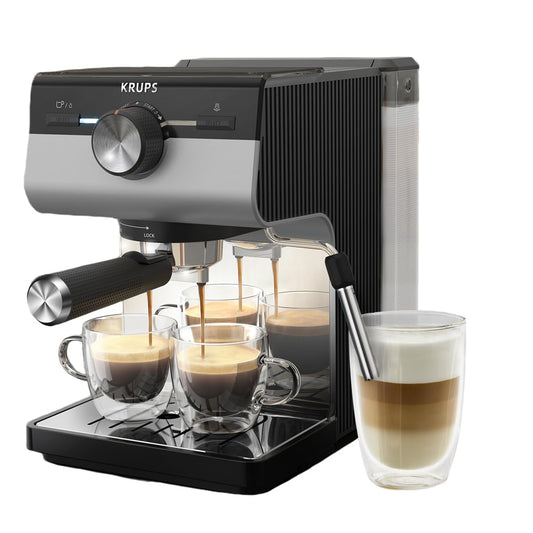 Krups Cafetera Espresso Manual Authentic+ | 15 Bares de Presión | Sistema Thermoblock | Espumador de Leche | Filtros de Acero Inoxidable | Tanque de 1.5L | XP384EU0
