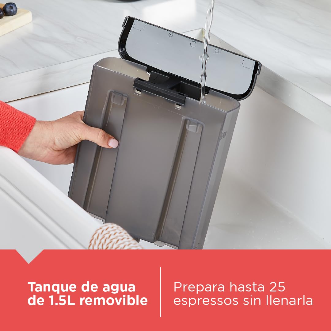 BLACK+DECKER Máquina de Espresso Semi Automática, 20 Bares, Compatible Cápsulas Nespresso y Café Molido, EM0312-0SDLA