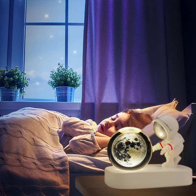 Bola de Cristal de Astronauta,Luz nocturna de bola de cristal,con puerto de carga USB，decoración de Escritorio, Regalo Bonito para Estudiantes, Regalo de Cumpleaños