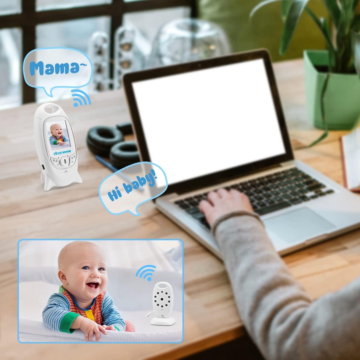 Monitor de Bebé TKMARS Blanco con Cámara y Audio sin WiFi para Nuevas Mamás