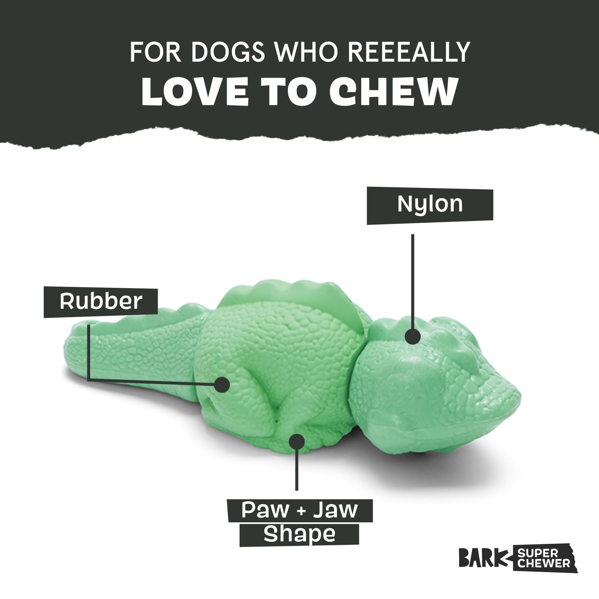 BarkBox Juguetes para perros duros y masticables para masticadores agresivos, goma duradera y nailon, dispensación de golosinas, bolas y juguetes de dentición para perros y cachorros pequeños, medianos y grandes, Ilana The Iguana