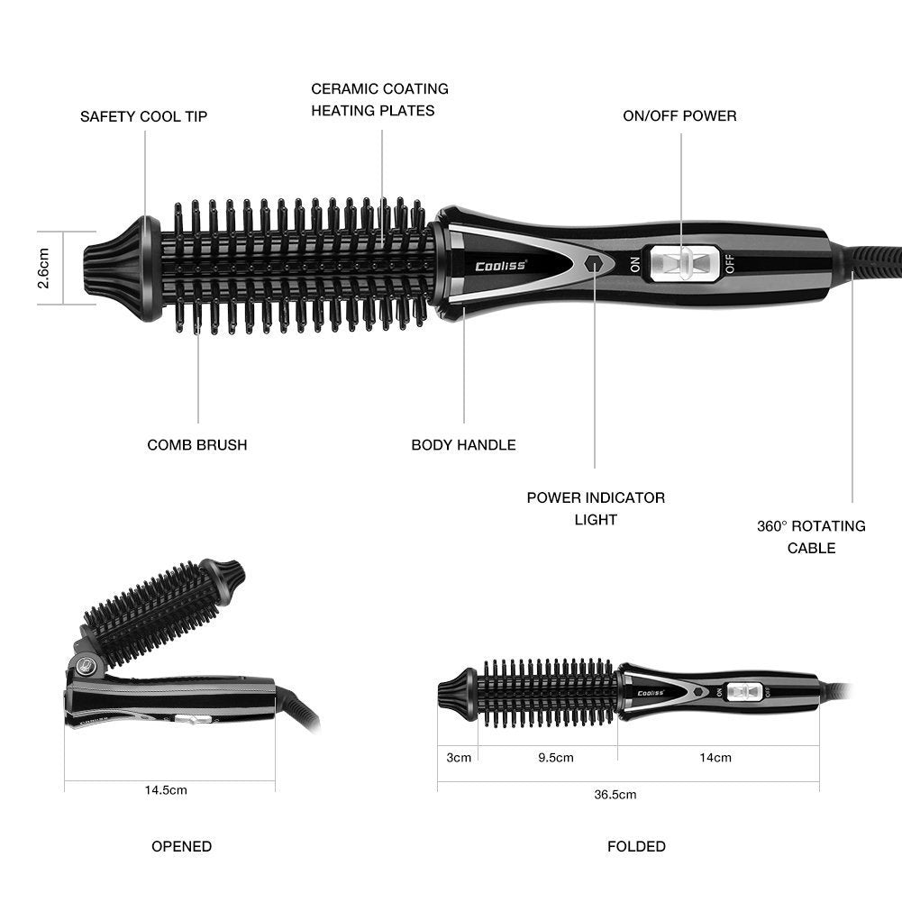 Cepillo Rizador de Pelo Eléctrico con Tecnología Iónica para Cabello Sedoso y Estilo Duradero