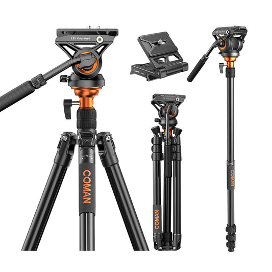 Cámara Profesional trípode de vídeo Monopode, Cabeza fluida de 72 Pulgadas, Placa QR Compatible con la Cámara SLR dji RS Gimbal manfrotto Canon Nikon para 17,6 Libra