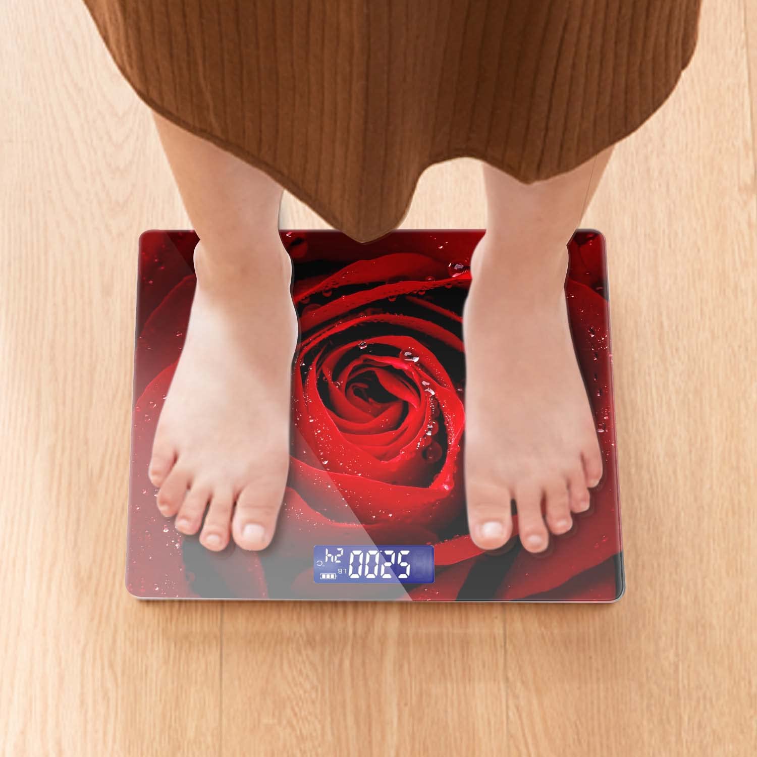 Báscula digital de baño para peso corporal de 400 libras, báscula digital personalizada con pantalla retroiluminada, fácil de leer (batería no incluida), rosa roja