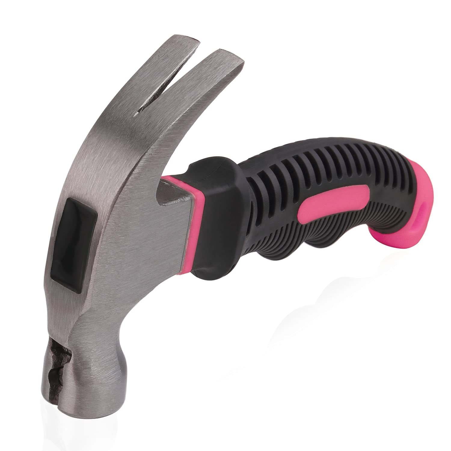 EFFICERE - Martillo rechoncho multiuso de 8 onzas, color rosa con iniciador de uñas magnético, rosa para niñas, mujeres y mujeres, ideal para proyectos domésticos generales, cochera, recámara universitario, oficina y más