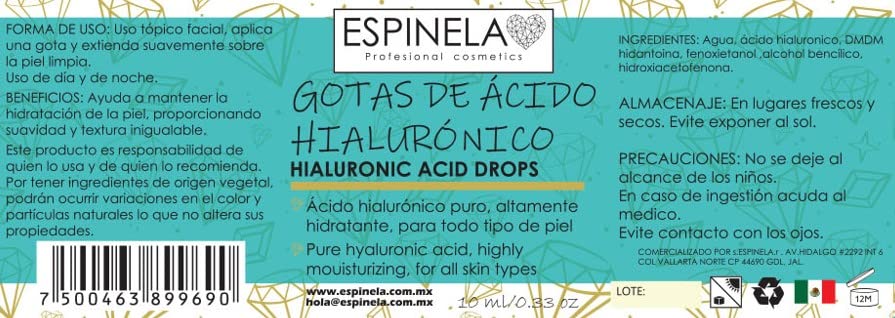 Gotas De Ácido Hialuronico Puro Hidratante Espinela