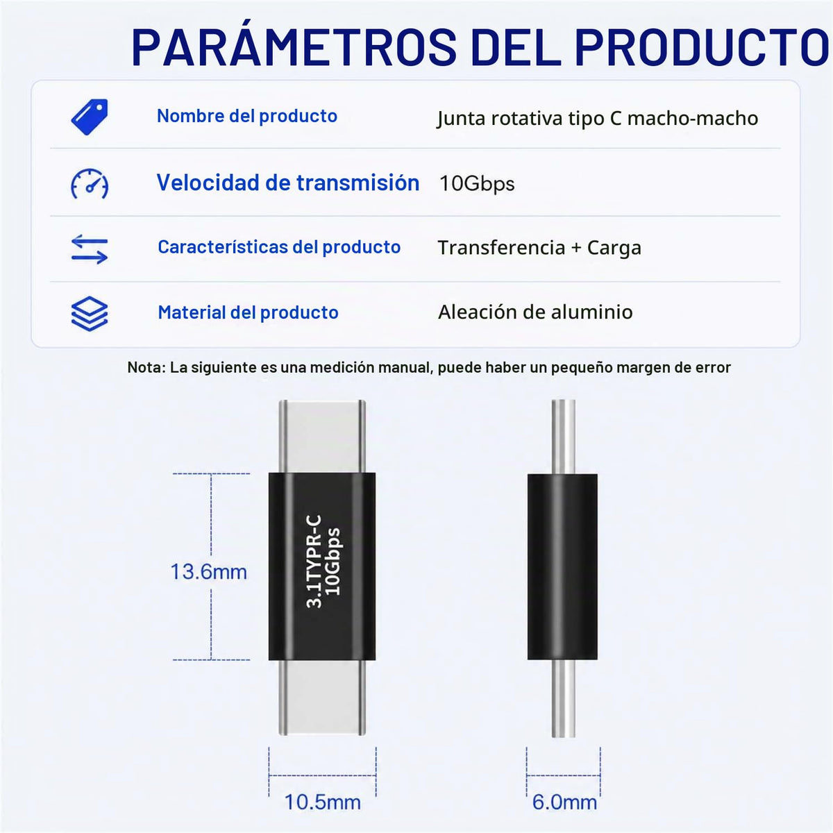 Adaptador USB C BOLS Plata con Tasa de 10 GBbps y Carga Rápida