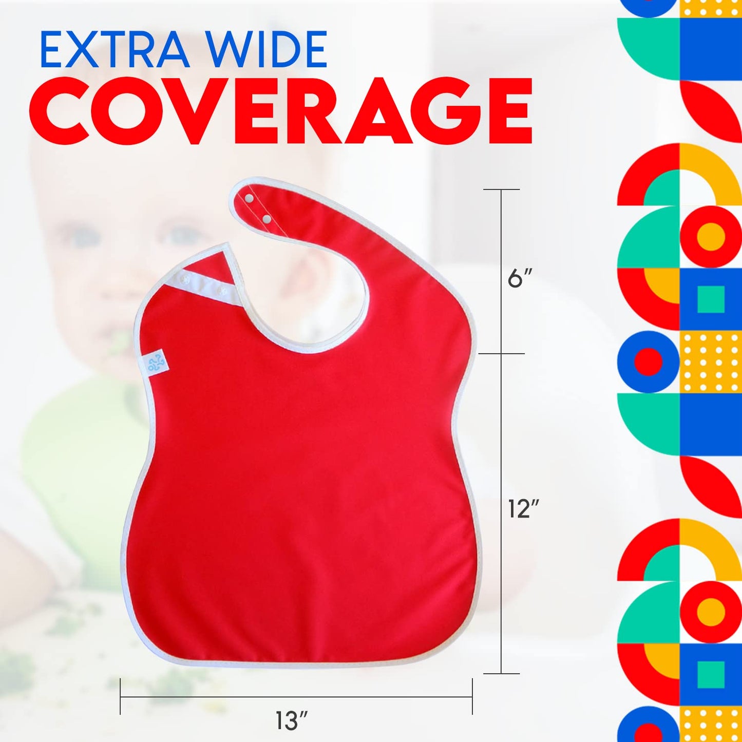 Toppy Baberos grandes impermeables para niños pequeños con botones a presión, respaldo de onda, 4 baberos