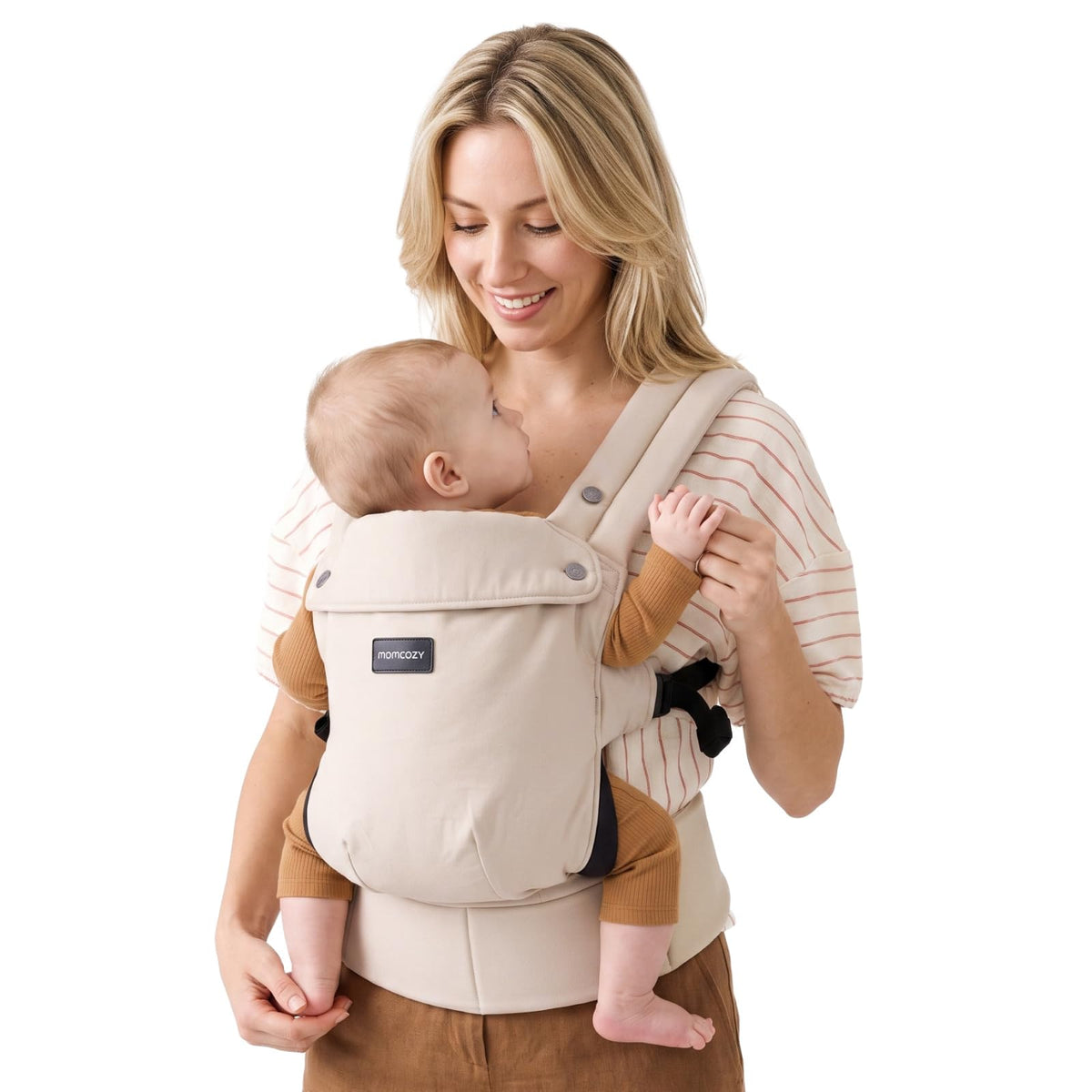 Momcozy - Portabebés para recién nacidos a niños pequeños de 3 a 20 kg, ergonómico, acogedor y ligero, fácil de poner, ideal para que los padres tengan manos libres, soporte lumbar mejorado - Caqui