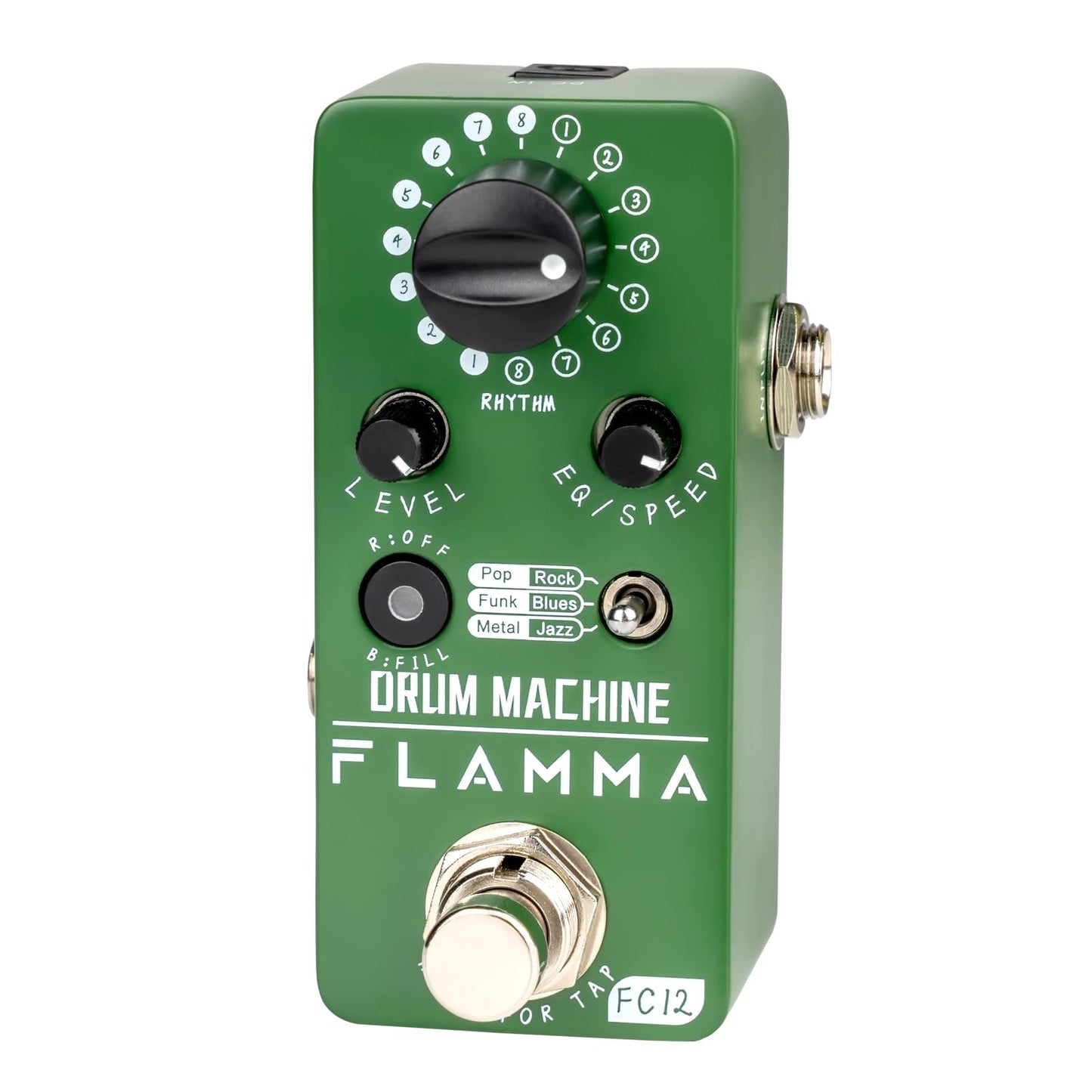 Máquina de Tambor FLAMMA FC12 Negra con Tap Tempo y Preajustes de Ecualizador para Guitarra