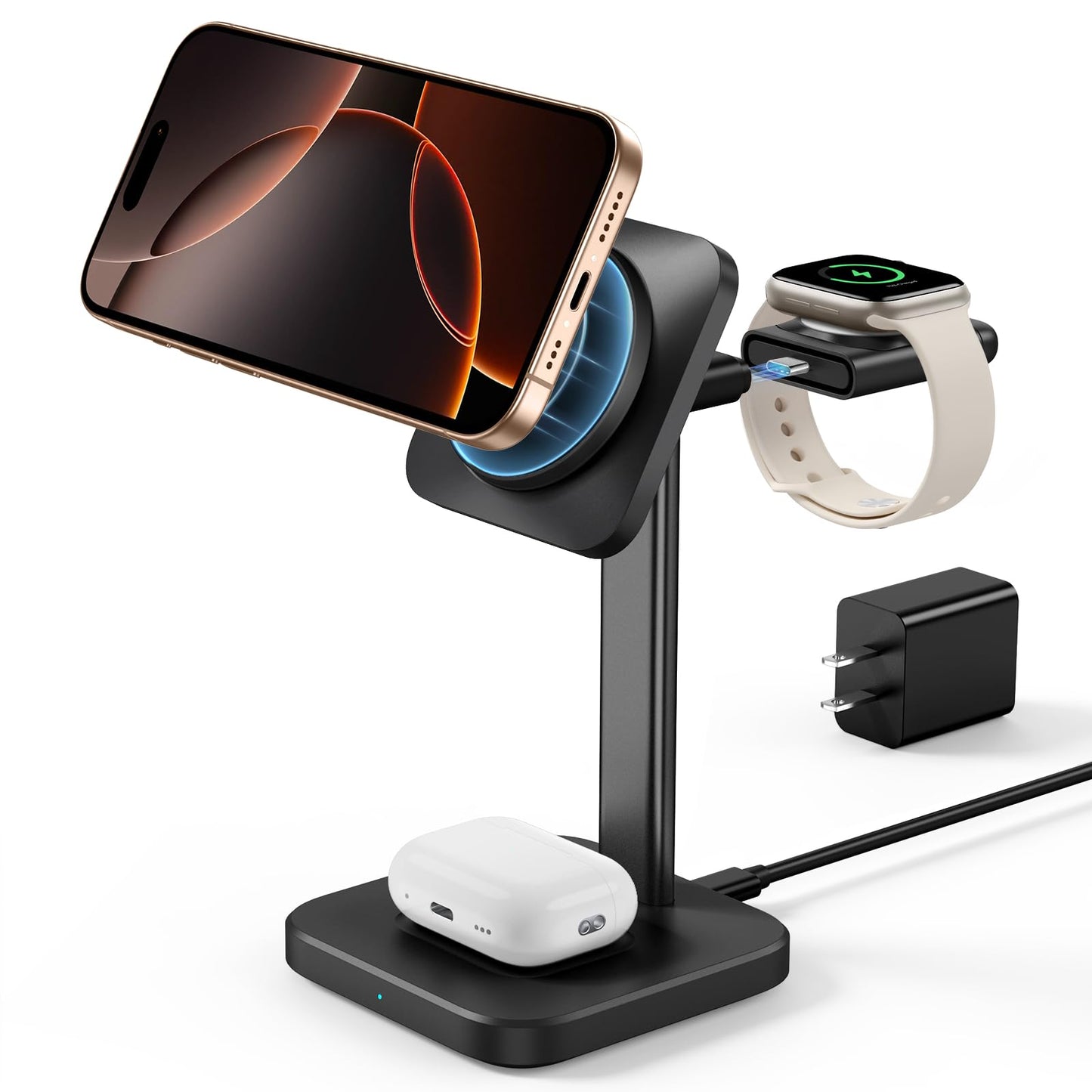 ESR Estación de carga inalámbrica 3 en 1 para Apple [certificado] Cargador portátil Apple Watch y soporte de cargador MagSafe, cargador inalámbrico para múltiples dispositivos iPhone 17/16/15/14/13/12