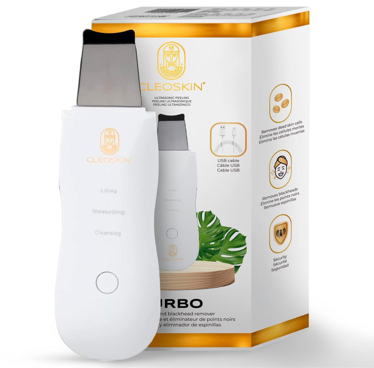CLEOSKIN. Espátula Peeling Ultrasónico. Exfoliación, depurador facial de poros. Incluye 2 fundas de silicona para limpieza facial. Skin scrubber, elimina células muertas de la piel, skincare, belleza.