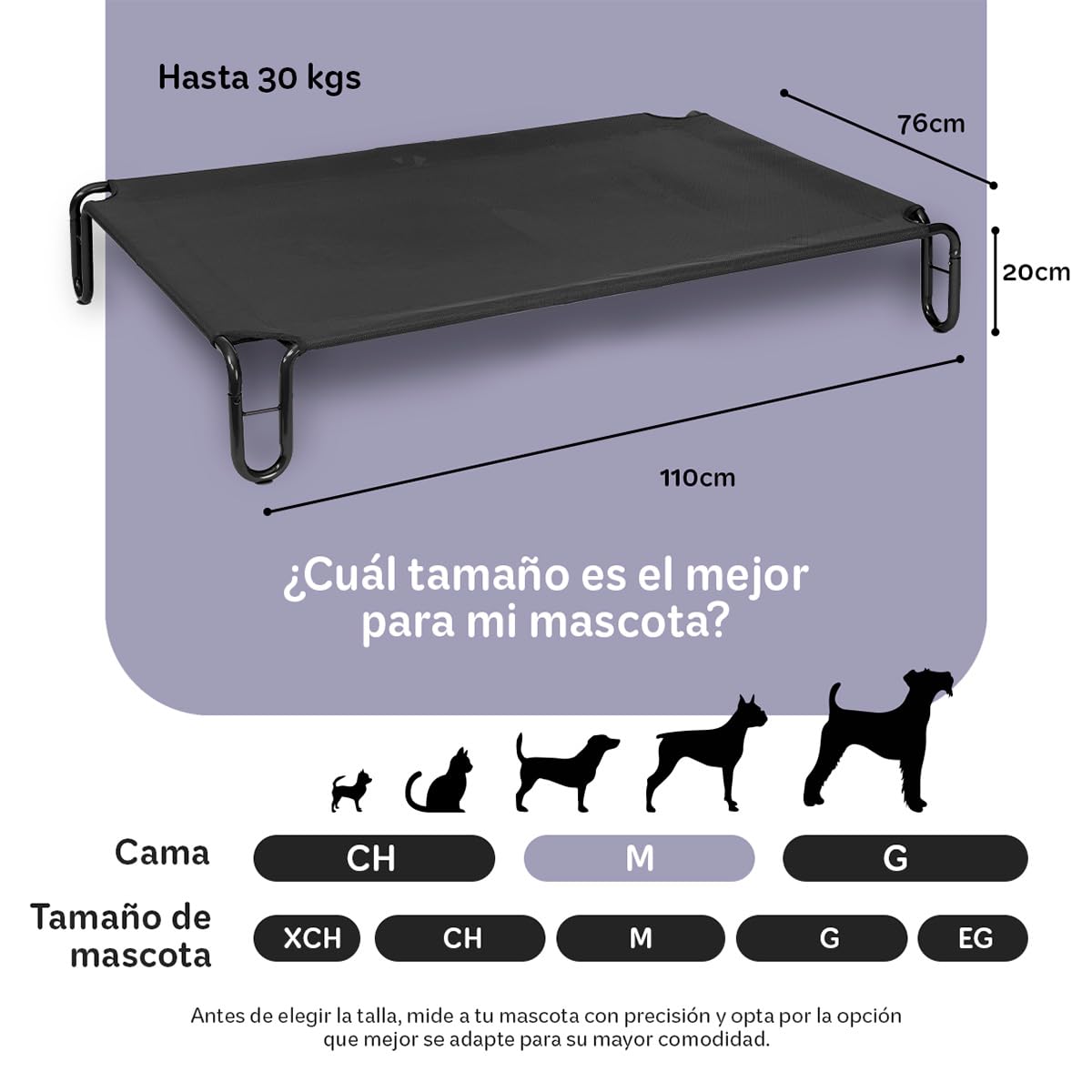 Cama Elevada ESQUIMAL Negro con Malla Transpirable para Perro Mediano Interior y Exterior