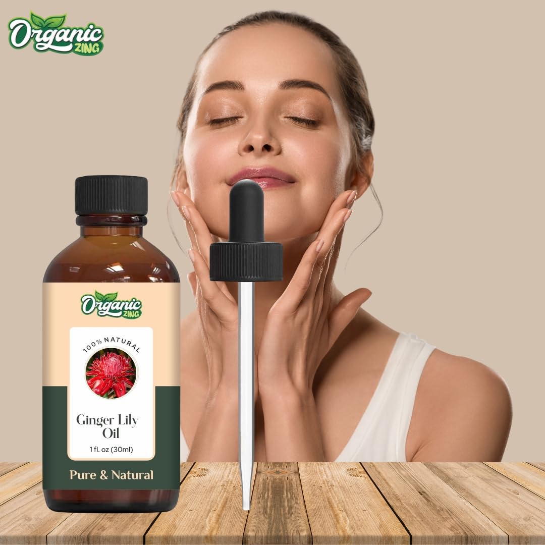 Organic Zing Ginger Lily (Hedychium coronarium) Oil | Pure & Natural Essential Oil for Skincare, Hair Care, Aroma and Diffusers- 30ml/1.01fl oz