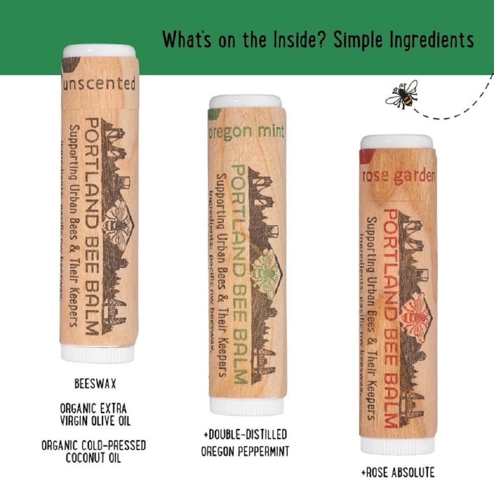 Bálsamo Labial Portland Bee Balm Menta y Rosa Natural Hecho a Mano 3 Unidades